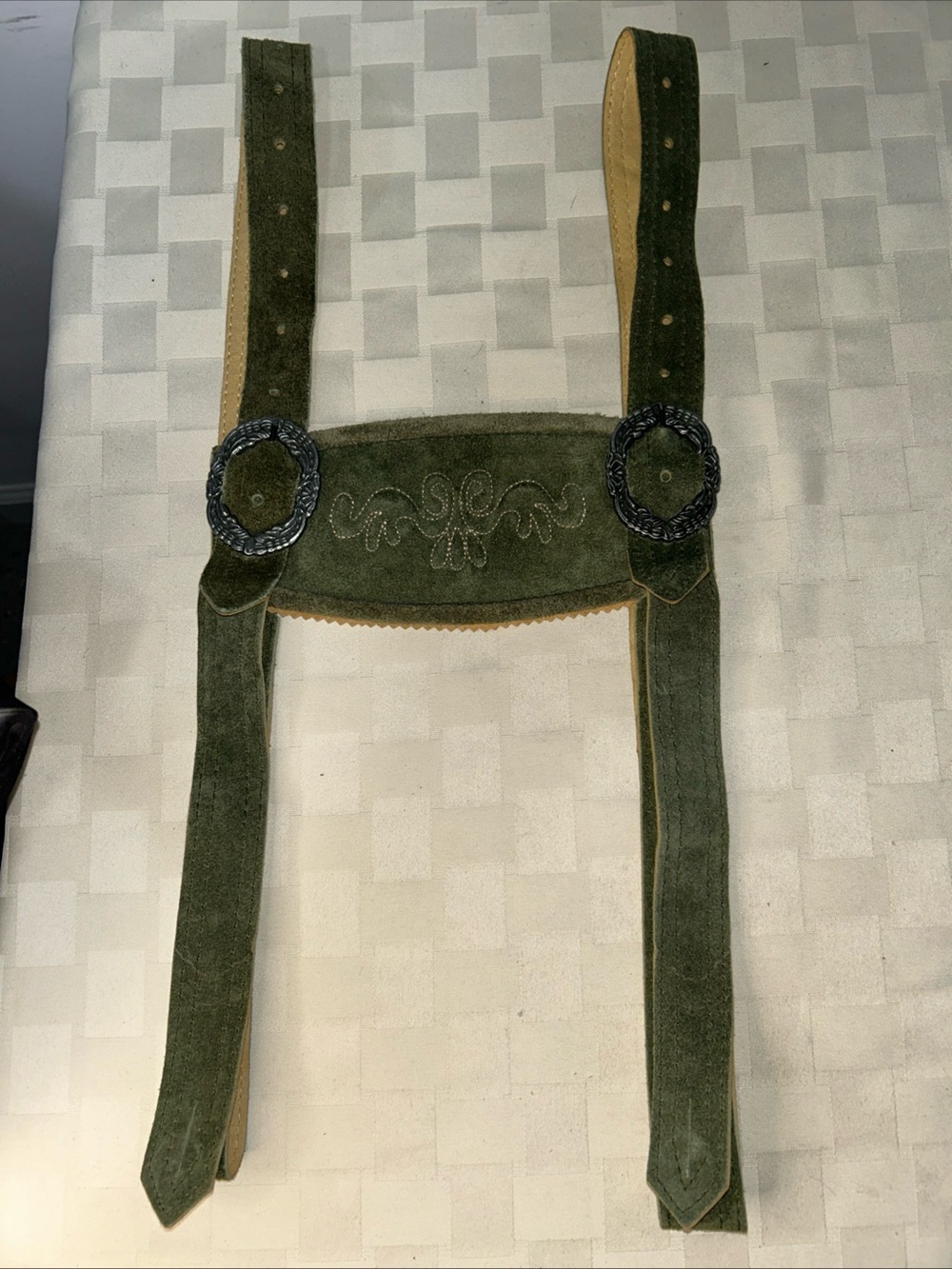 Lederhosen Olive Green Suede Suspenders with Braided Buckles